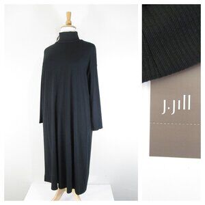 J. Jill Plus Size Solid Black Pullover Turtleneck Midi Shirt Dress XL 16 18